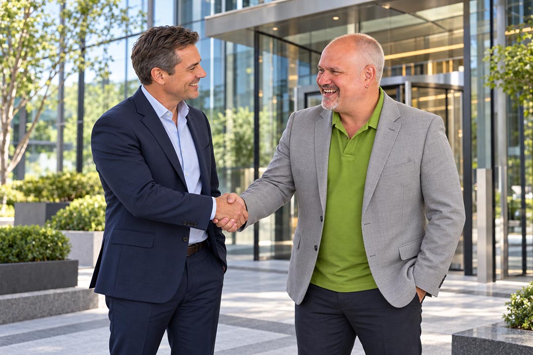 Daniel Schindler, Geschäftsführer der ihoch3 CONSULTING gmbh, Friedberg bei der Verabschiedung eines Kunden